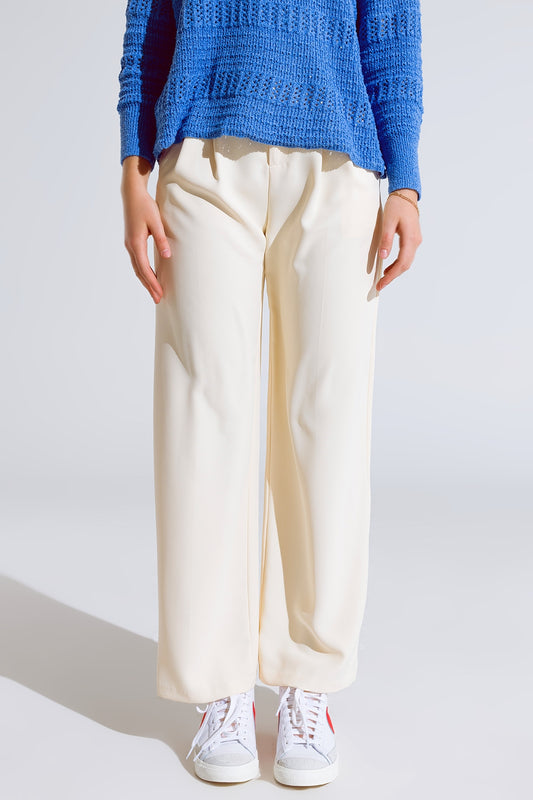 Straight leg trousers with side pockets and darts in cream | Just Cool Beans — pants | bottoms