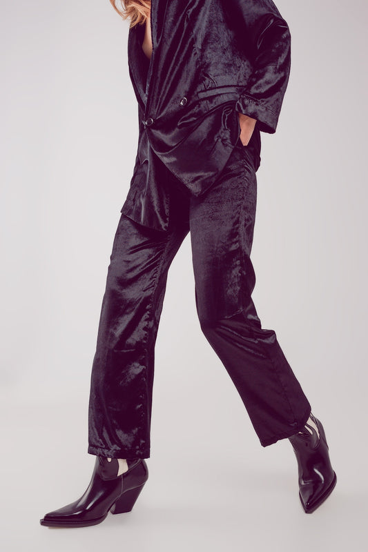Straight leg velvet pants in black | Just Cool Beans — pants | bottoms