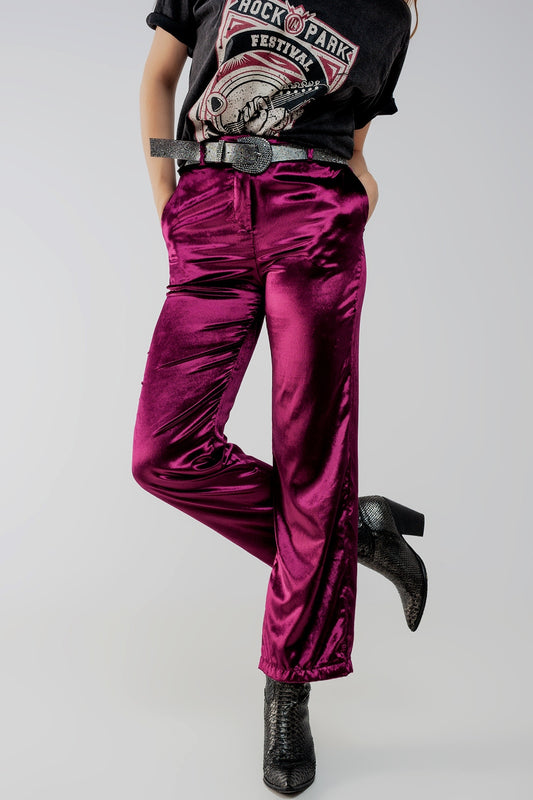 Straight leg velvet pants in purple | Just Cool Beans — pants | bottoms