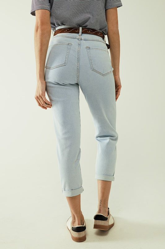 Straight light blue jean with hem and five pockets | Just Cool Beans