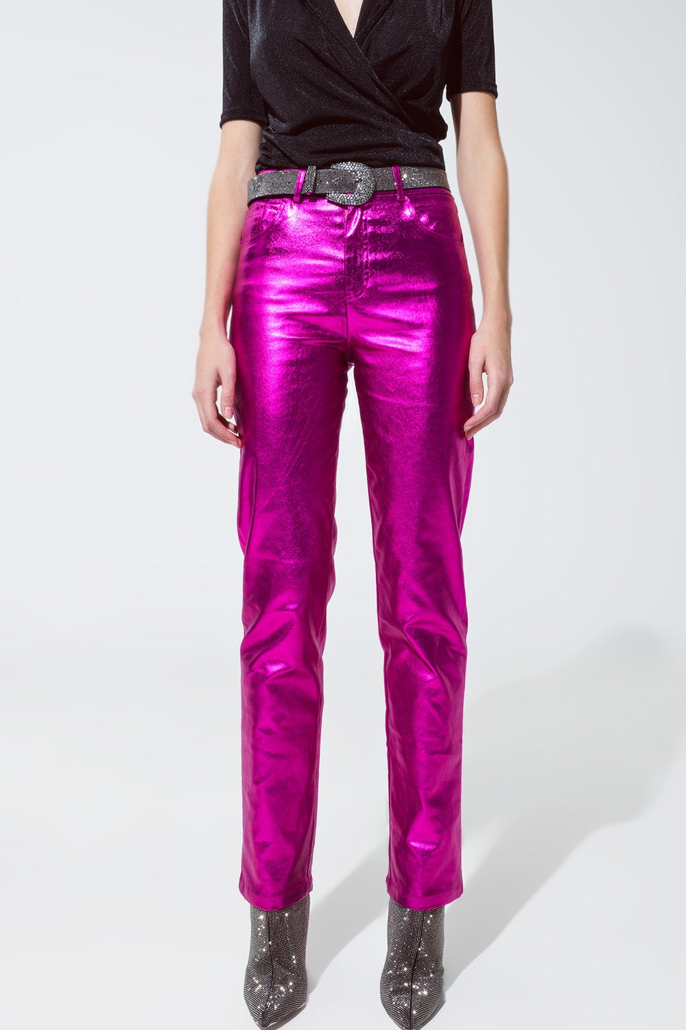 Straight metallic pants in fuchsia | Just Cool Beans — pants | bottoms