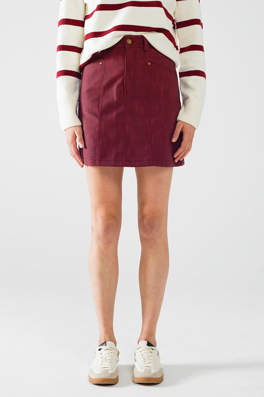 Straight mini skirt in burgundy with pockets | Just Cool Beans — skirts