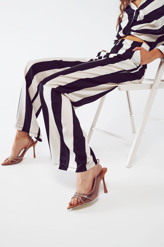 Straight pants stripe design and relaxed fit in black and white | Just Cool Beans — pants | relaxed fit | bottoms