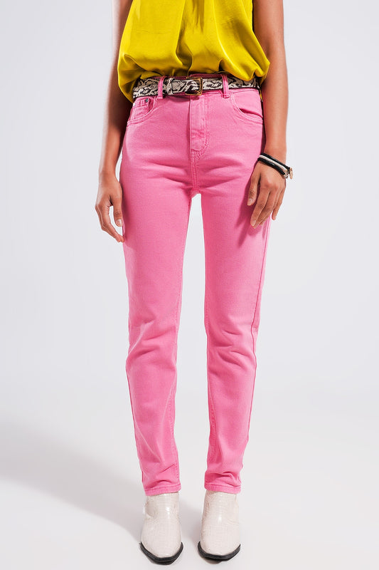 Stretch cotton skinny jeans in pink | Just Cool Beans