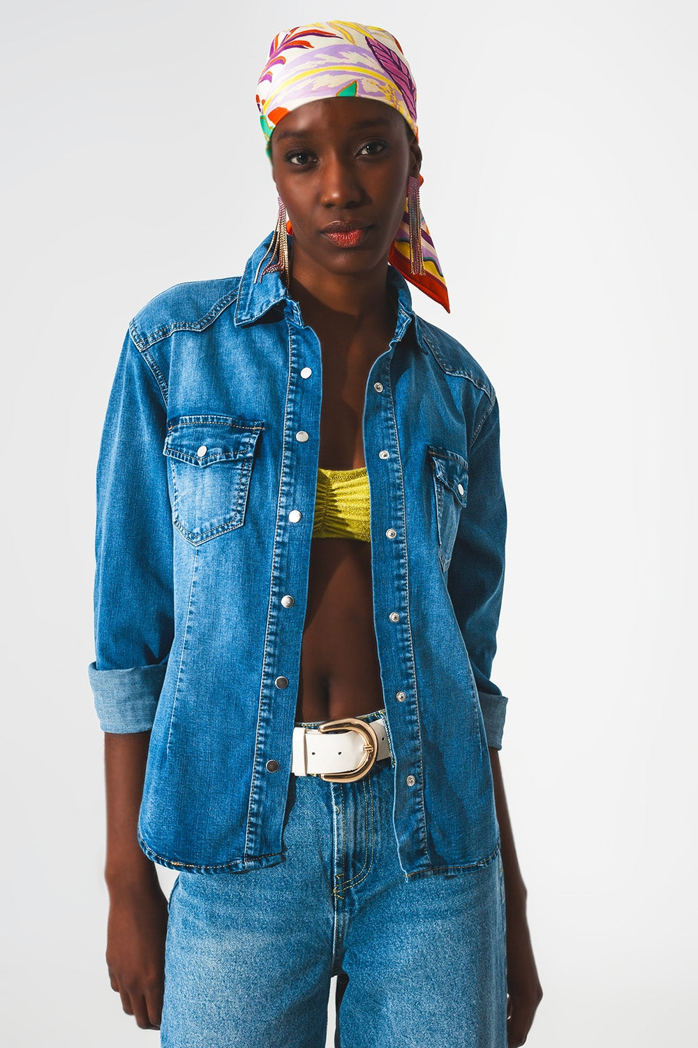 Stretch denim shirt in mid blue | Just Cool Beans — shirts | the denim shop