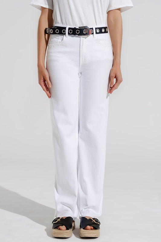 Stretch denim straight jeans with 5 pockets in white | Just Cool Beans — jeans | the denim shop
