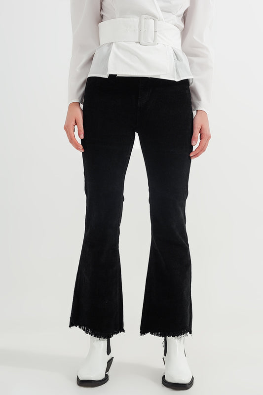 Stretchy cord flared trouser in black | Just Cool Beans — jeans | bottoms