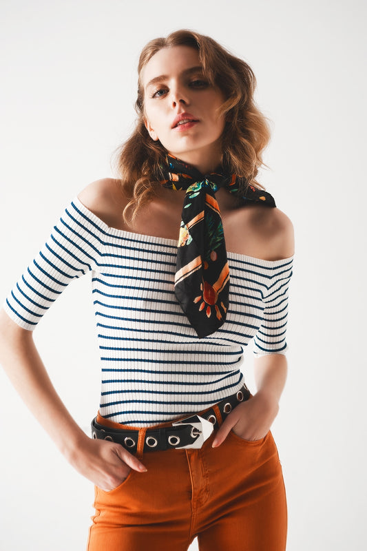 Stripe bardot top in navy | Just Cool Beans — sweaters | tops