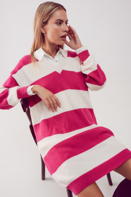 Stripe jumper dress in fuchsia | Just Cool Beans — dresses
