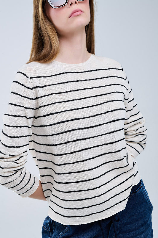 Striped beige sweater made of fine knitting | Just Cool Beans — sweaters | tops