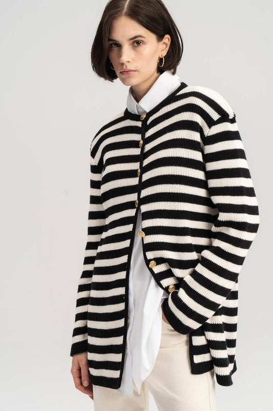 Striped Cardigan with Buttons - Just Cool Beans