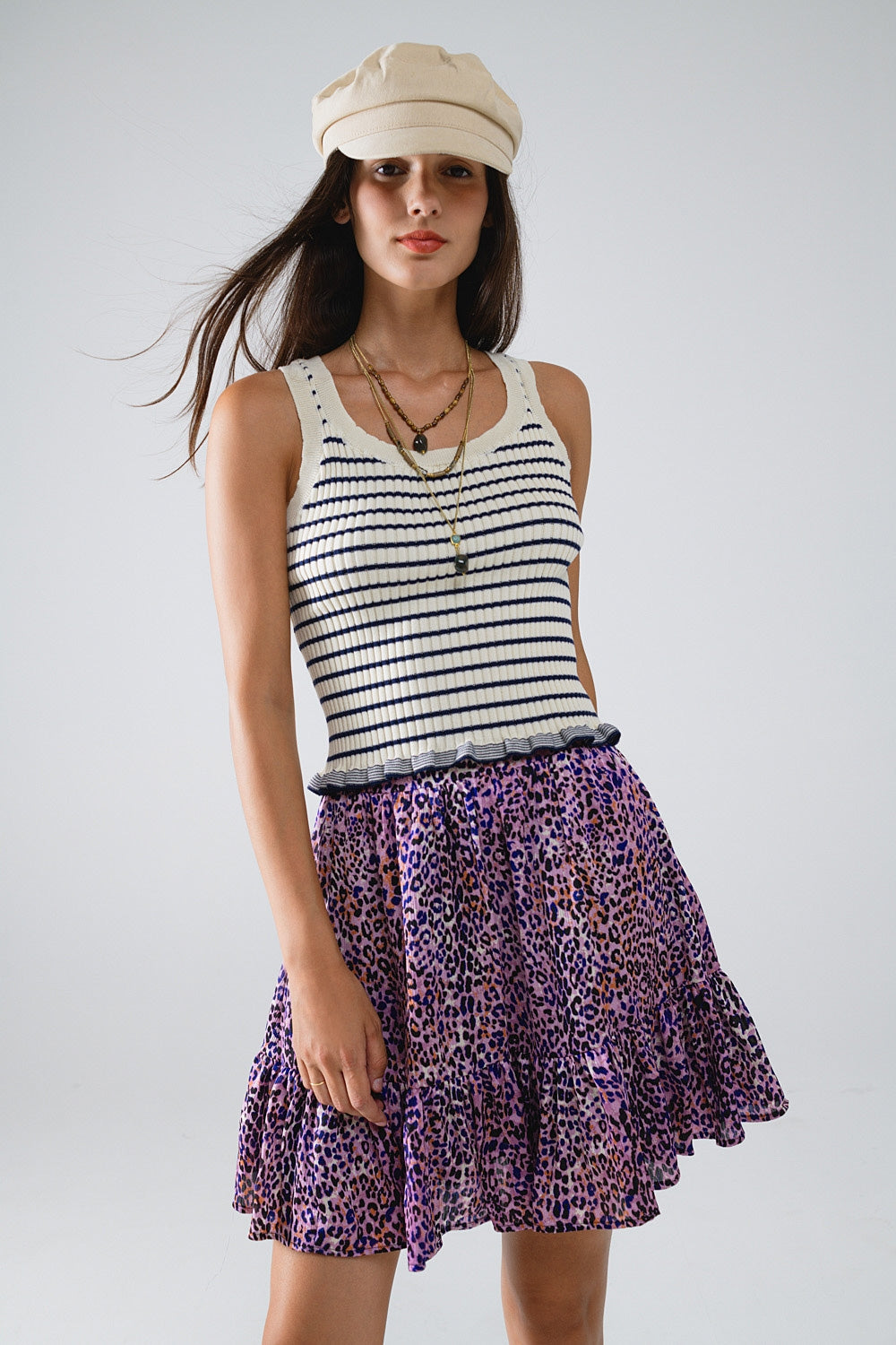 Striped cream tank top with ruffle trim | Just Cool Beans — sweaters | tops