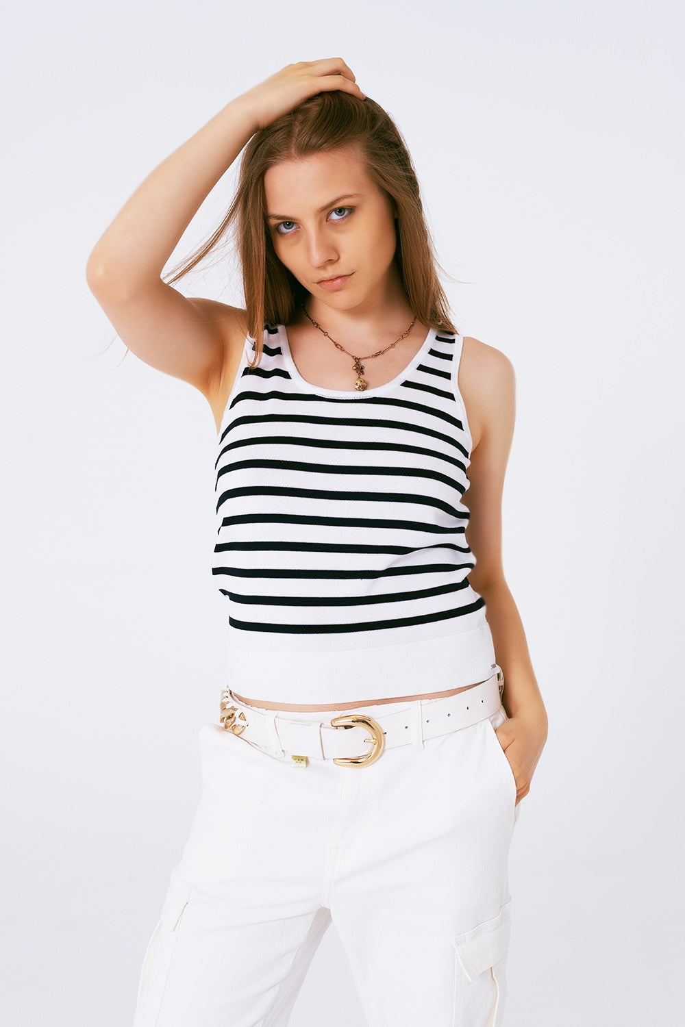 Striped cropped top in navy and white | Just Cool Beans — sweaters | tops