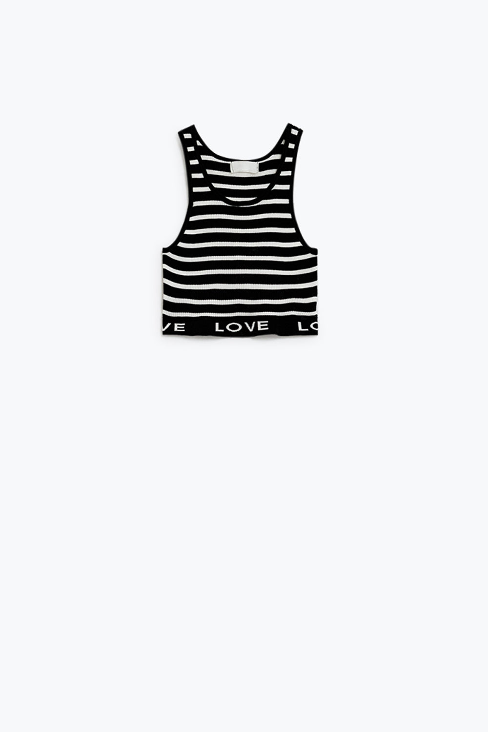 Striped cropped top with love text in black | Just Cool Beans — tops