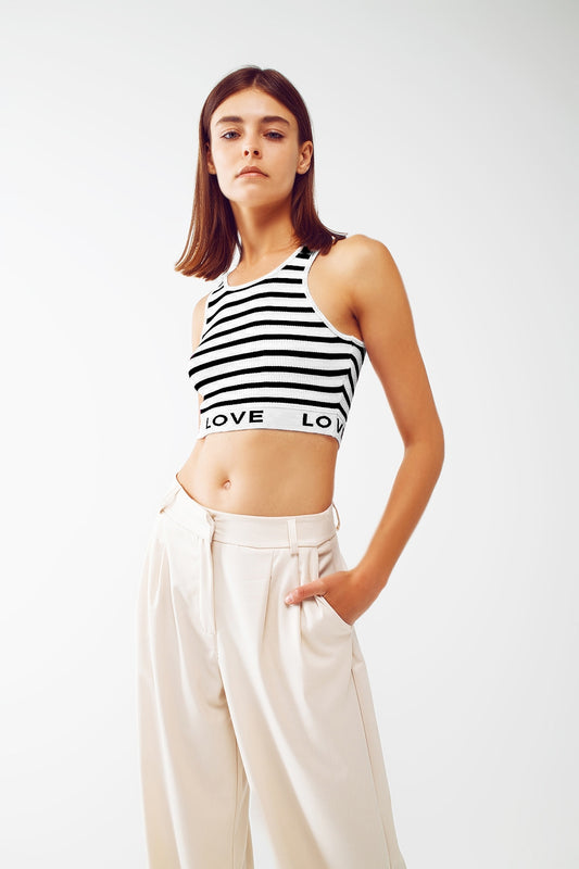 Striped cropped top with love text in white | Just Cool Beans — sweaters | tops