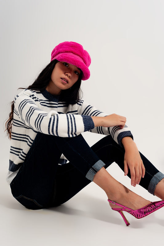 Striped long sleeved sweater in white | Just Cool Beans — sweaters | tops