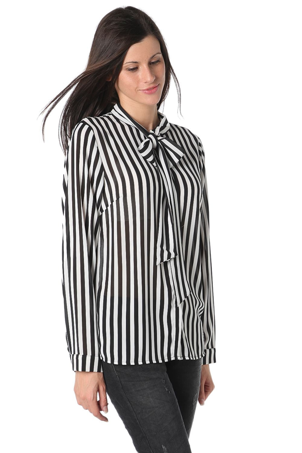 Striped tie front chifon long sleeve shirt | Just Cool Beans — shirts | nan