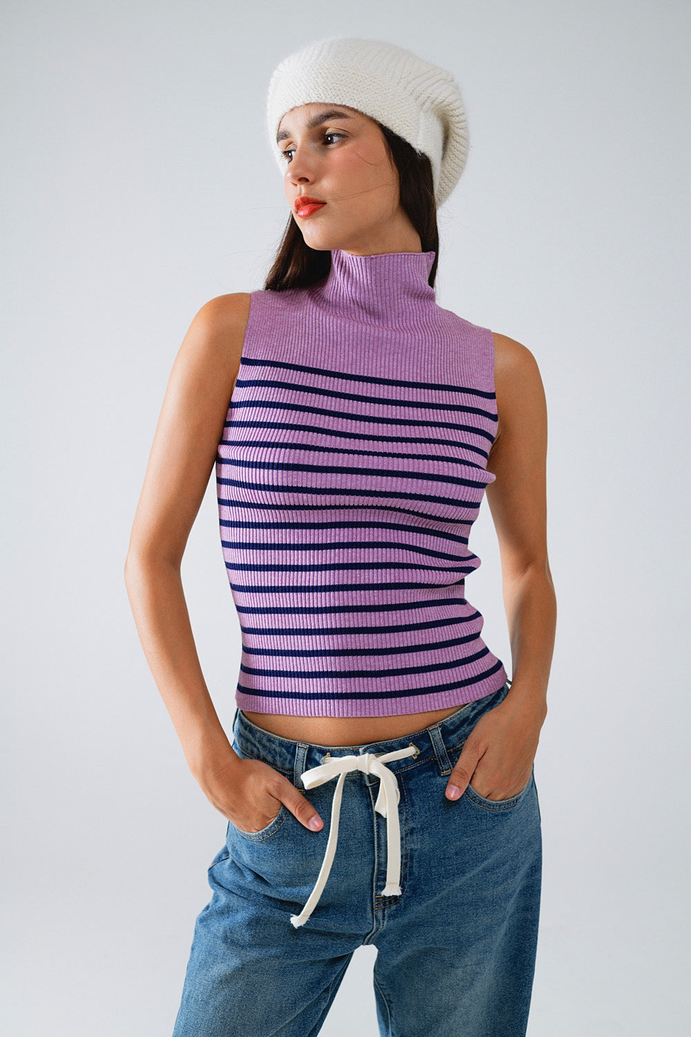 Striped turtle neck tank top in lavander | Just Cool Beans — sweaters | tops