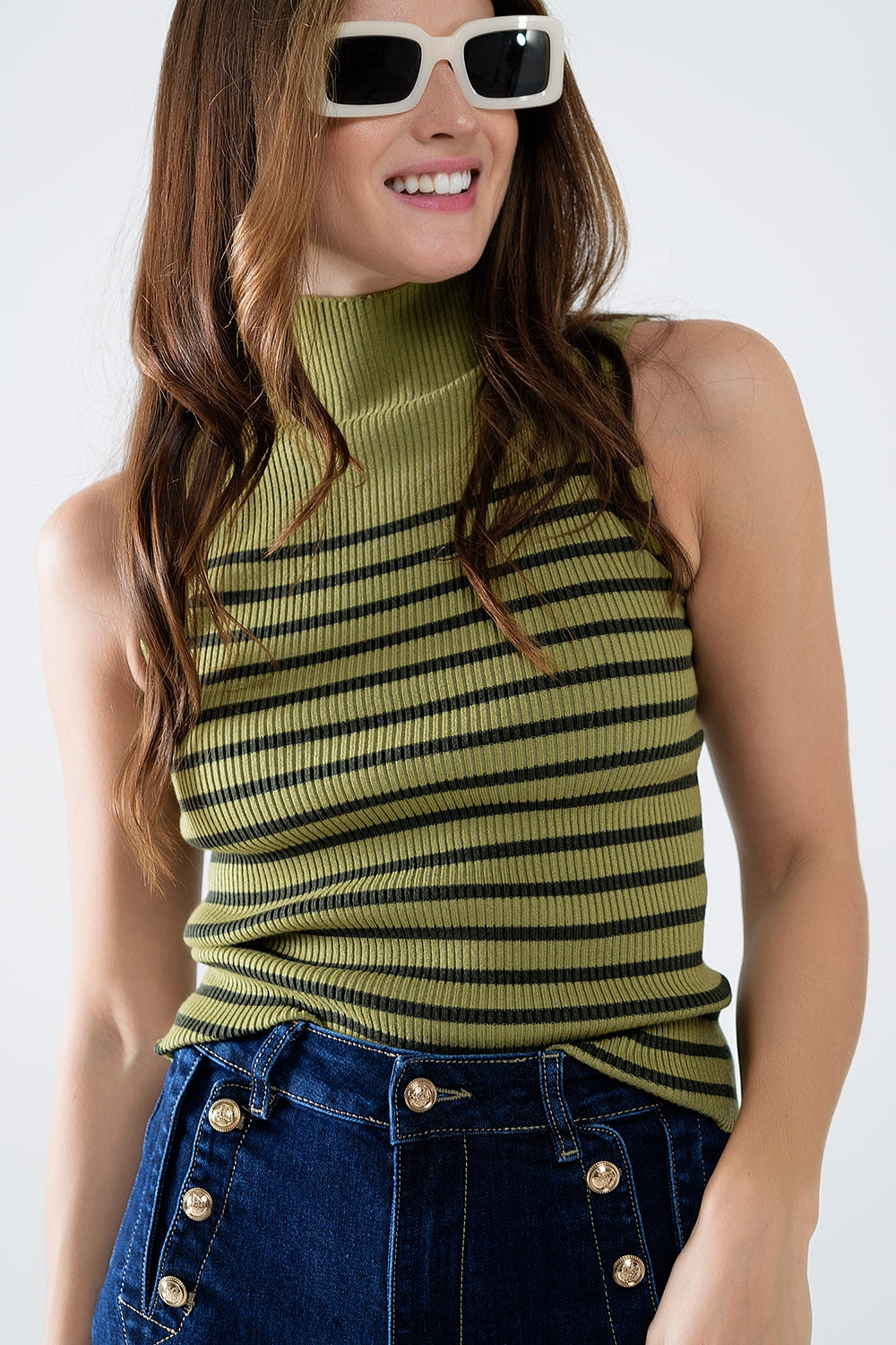 Striped turtle sweater in olive green | Just Cool Beans — sweaters | tops