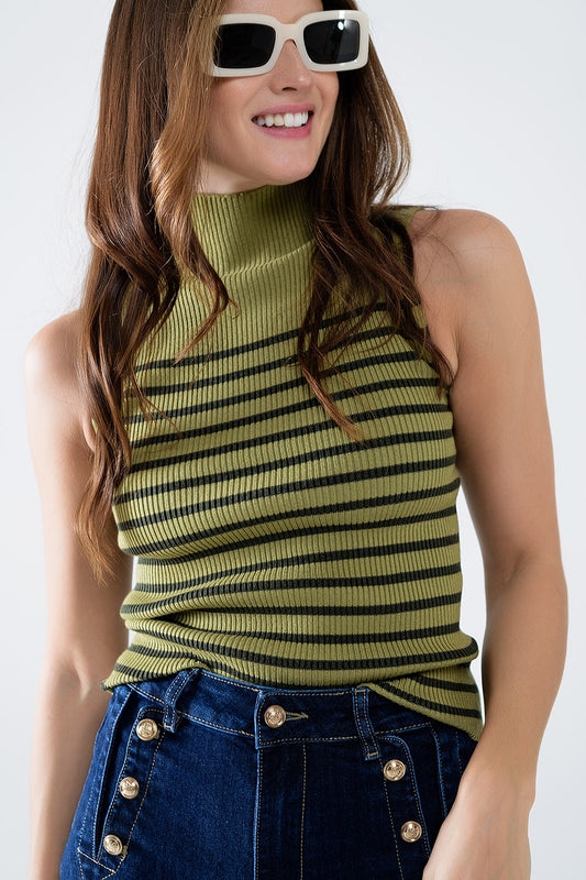 Striped turtle sweater in olive green | Just Cool Beans — sweaters | tops