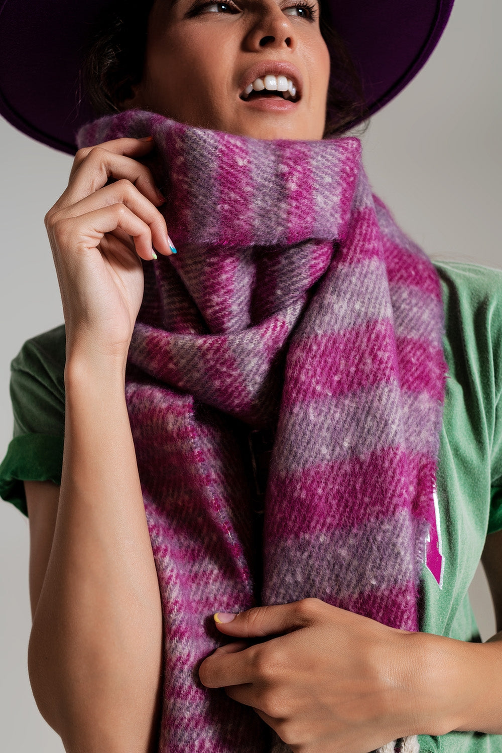 Stripy chunky scarf in lilac and purple | Just Cool Beans