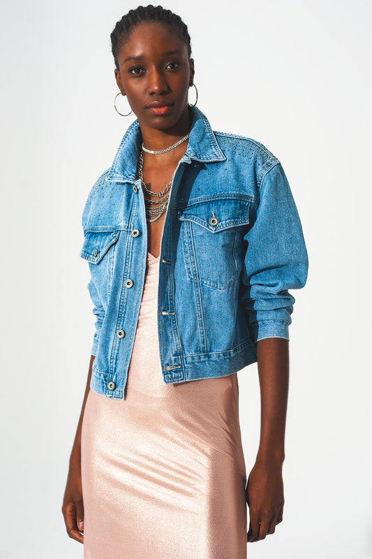 Studded denim jacket in blue | Just Cool Beans — coats and jackets | jackets