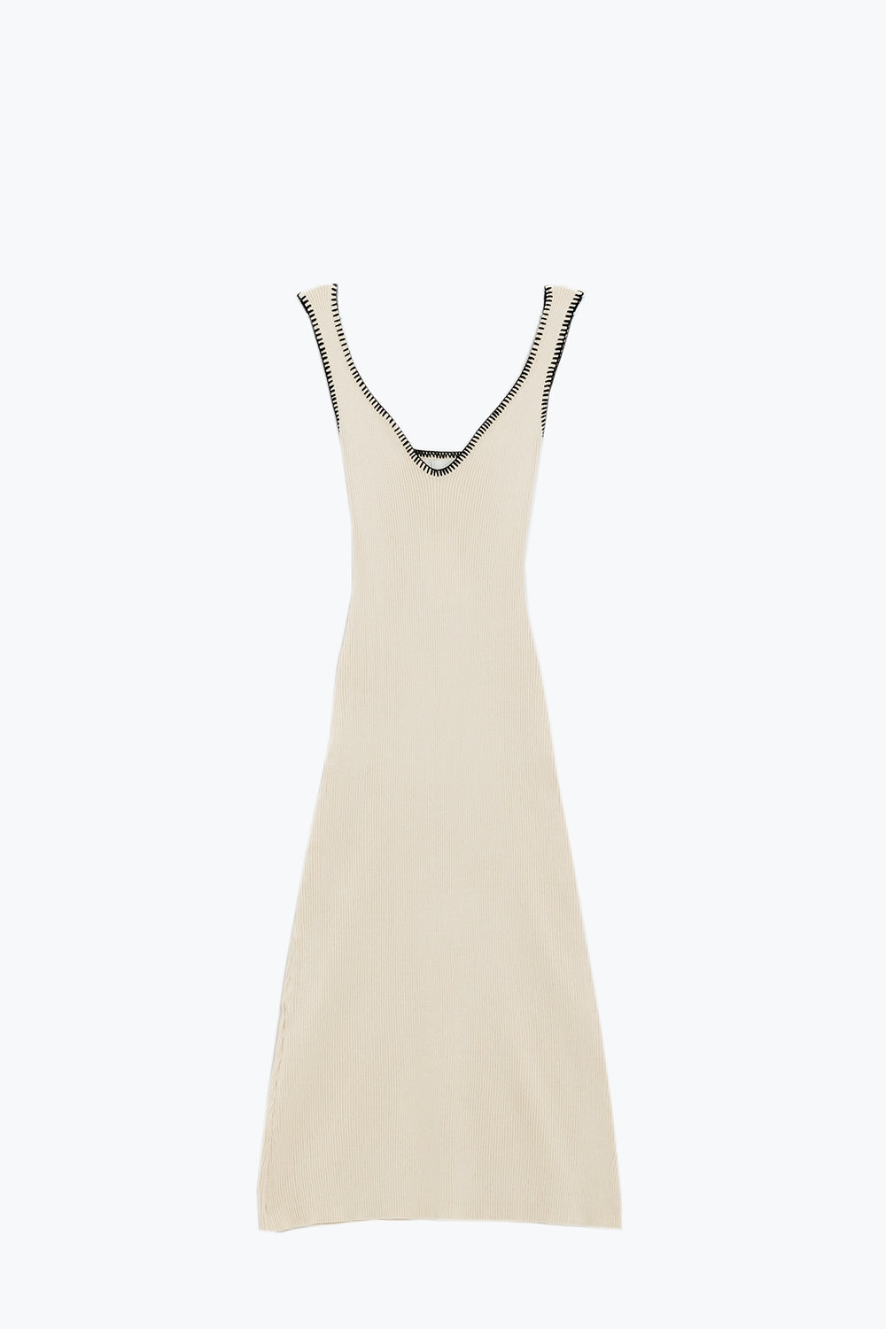 Summer body hugging knitted dress in beige with black trim | Just Cool Beans — dresses