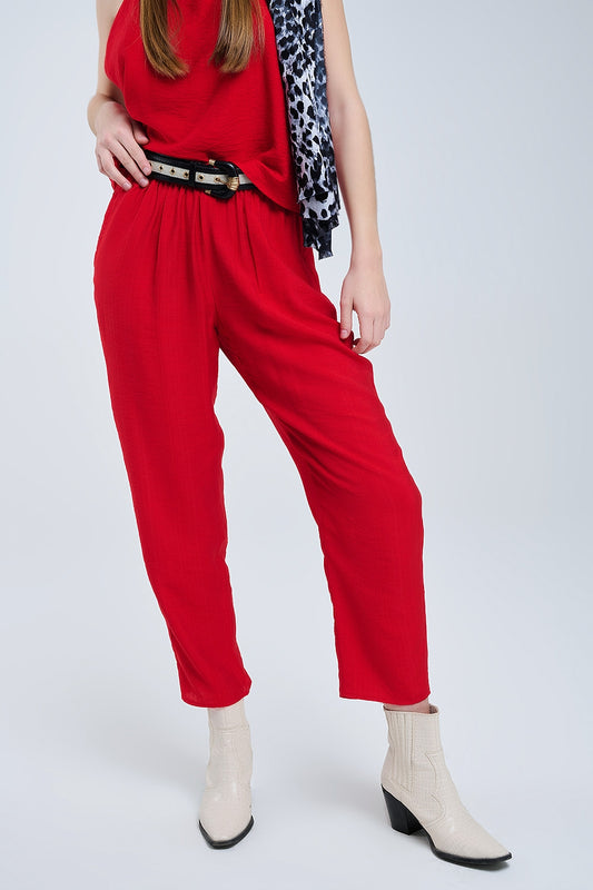 Summery pants with elastic waist and pockets in red | Just Cool Beans — pants | bottoms