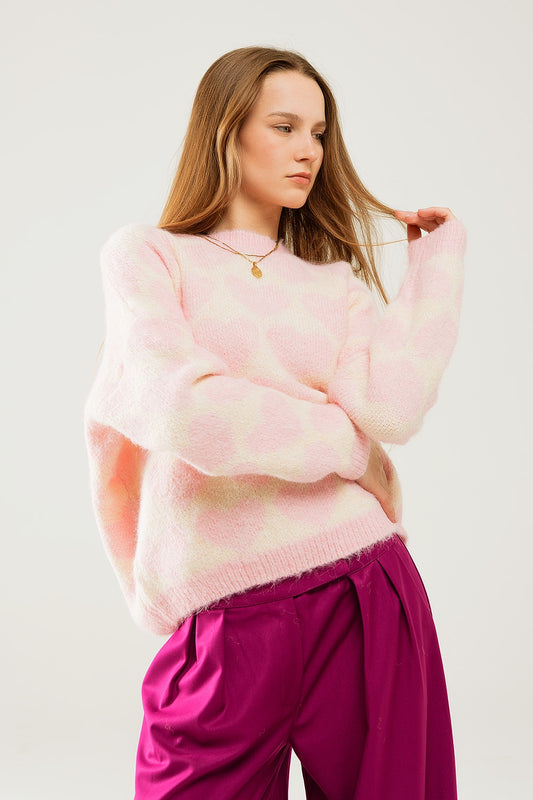 Super soft oversized cream sweater with pink hearts all over | Just Cool Beans — sweaters | tops