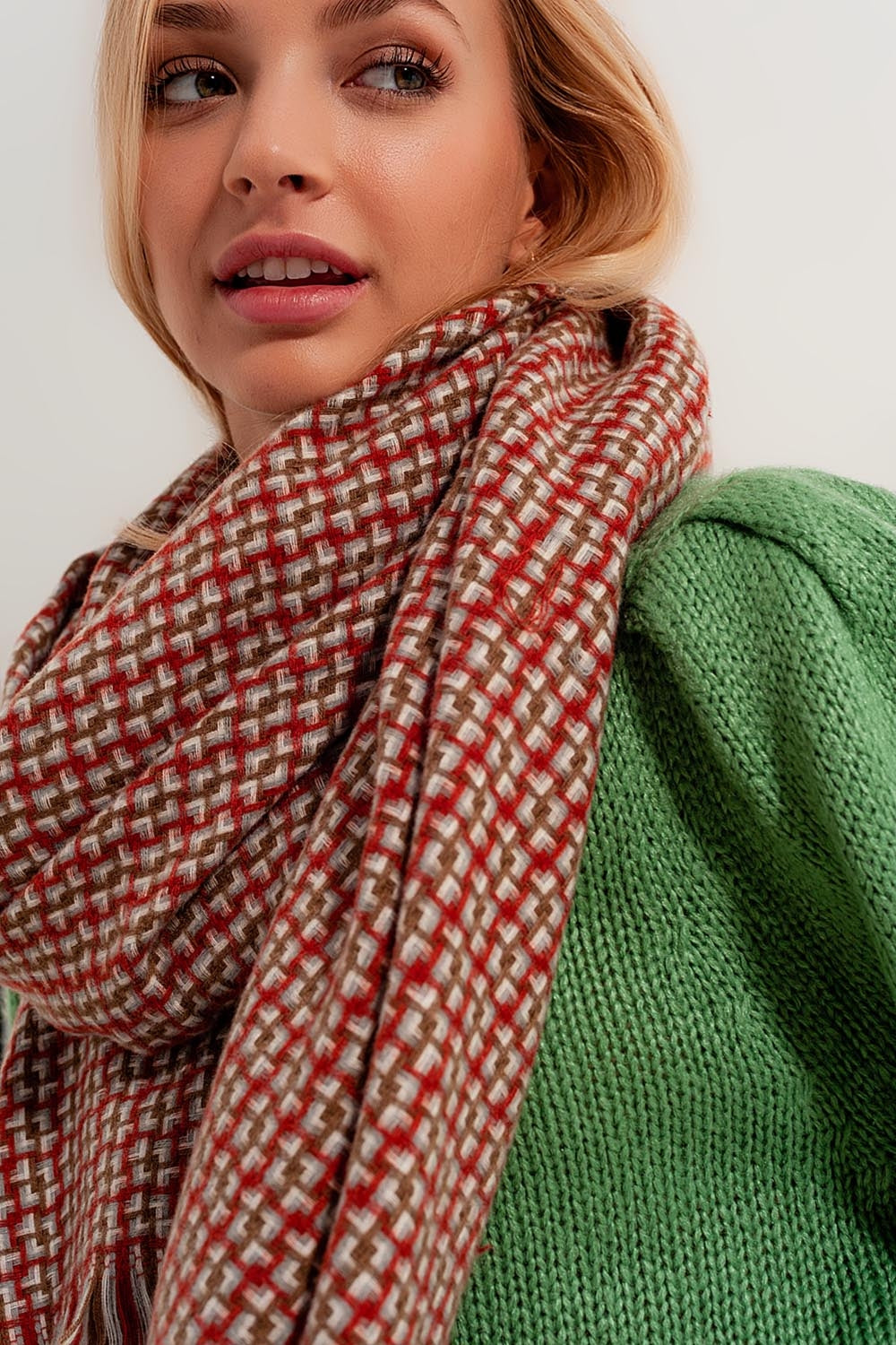 Super soft red scarf with geometric print | Just Cool Beans