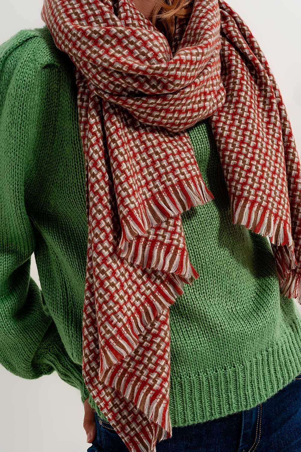 Super soft red scarf with geometric print | Just Cool Beans