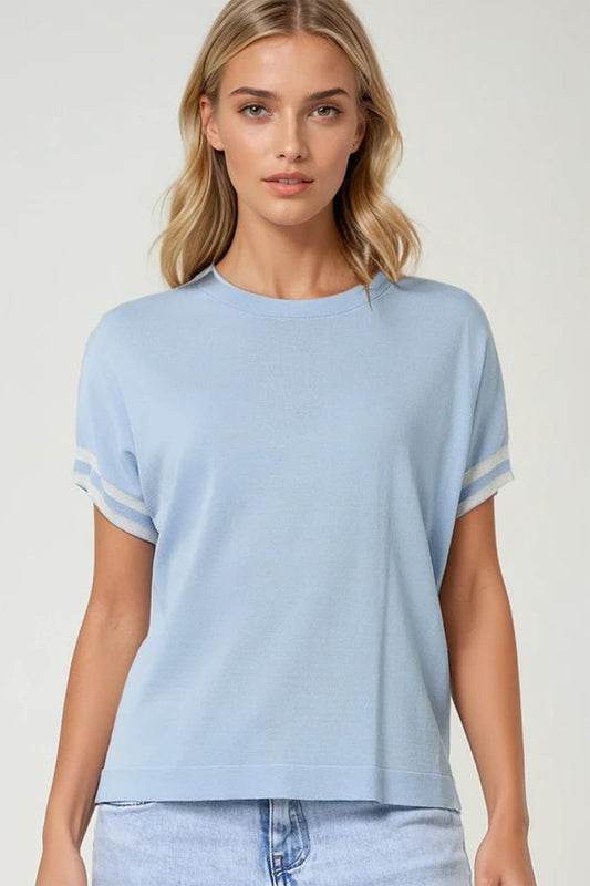 Sweater in baby blue with white contrast detail | Just Cool Beans — sweaters | tops