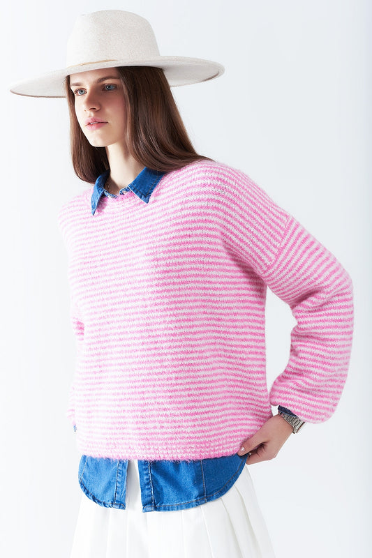Sweater in pink with white stripes | Just Cool Beans — sweaters | tops