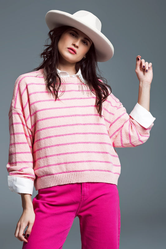 Sweater with drop shoulders with fuchsia stripes | Just Cool Beans — sweaters | tops
