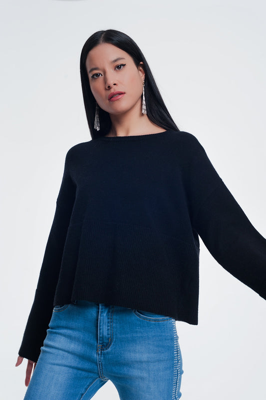 Sweater with long sleeves in black | Just Cool Beans — sweaters | tops