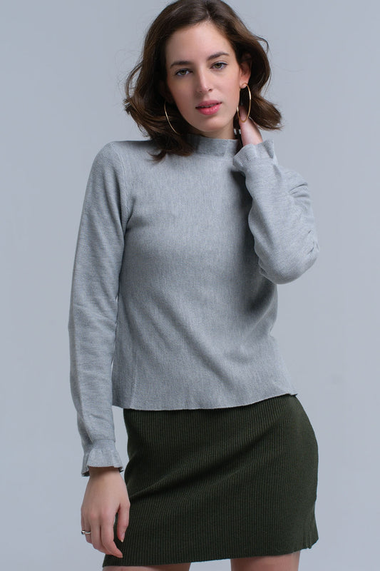Sweater with ruffle in gray | Just Cool Beans — sweaters | tops