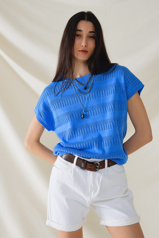 Sweatshirt in blue with lace design and short sleeves | Just Cool Beans — sweaters | bottoms