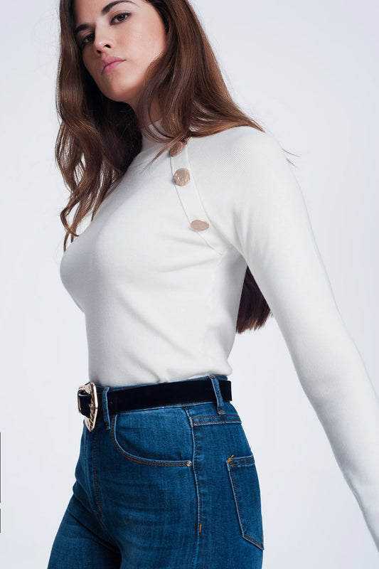 Sweatshirt with button detail in cream | Just Cool Beans — sweaters | tops