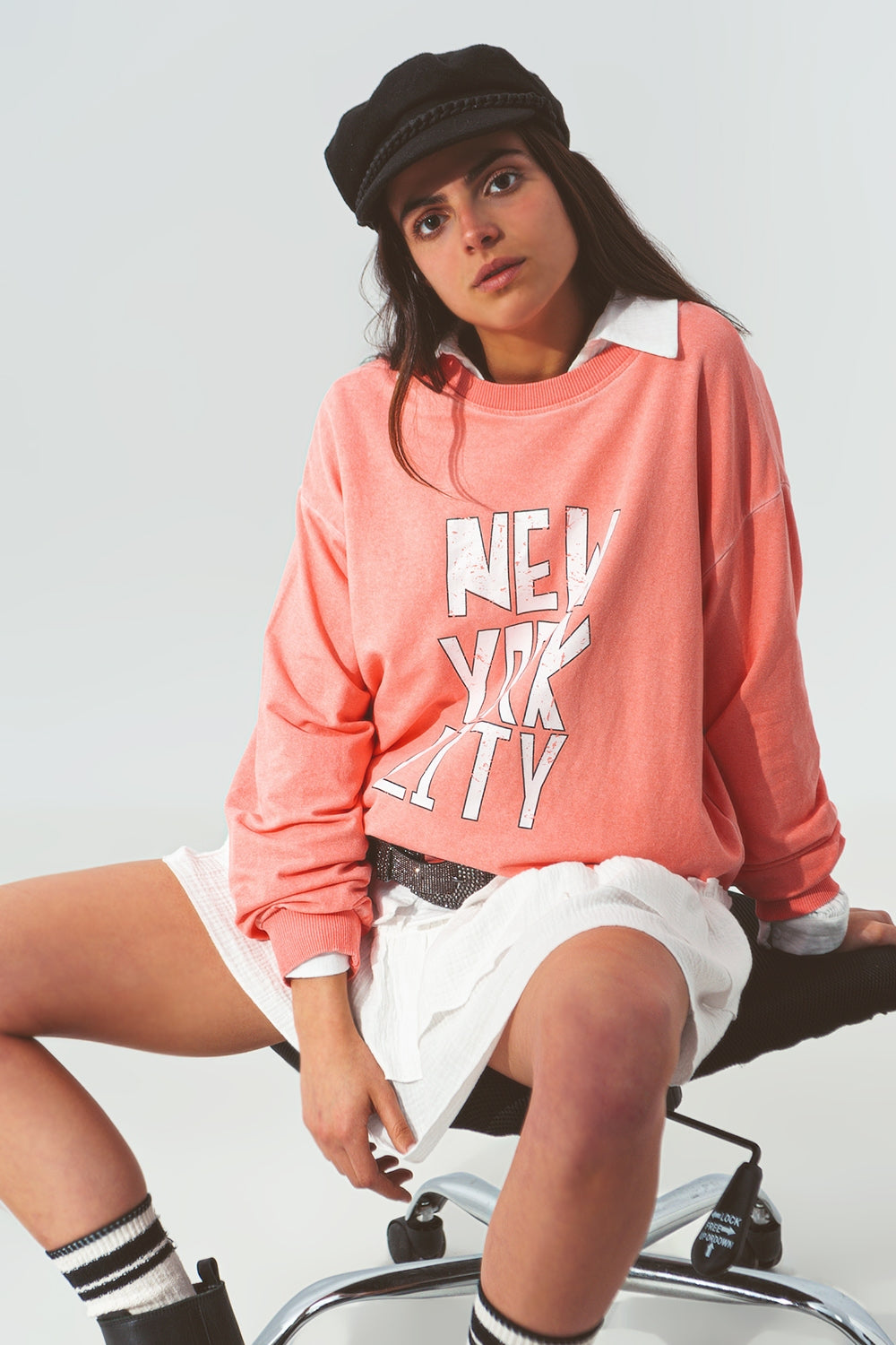 Sweatshirt with new york city text in coral | Just Cool Beans — sweaters | tops