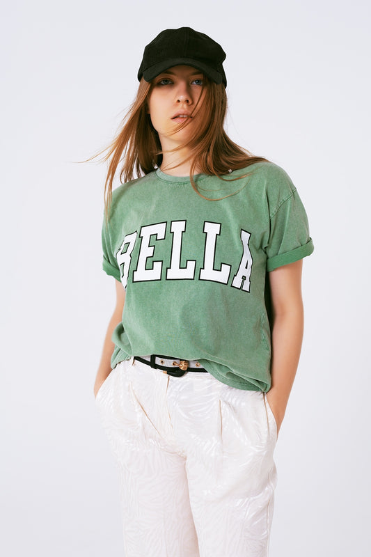 Q2 T-Shirt with Bella Text in green