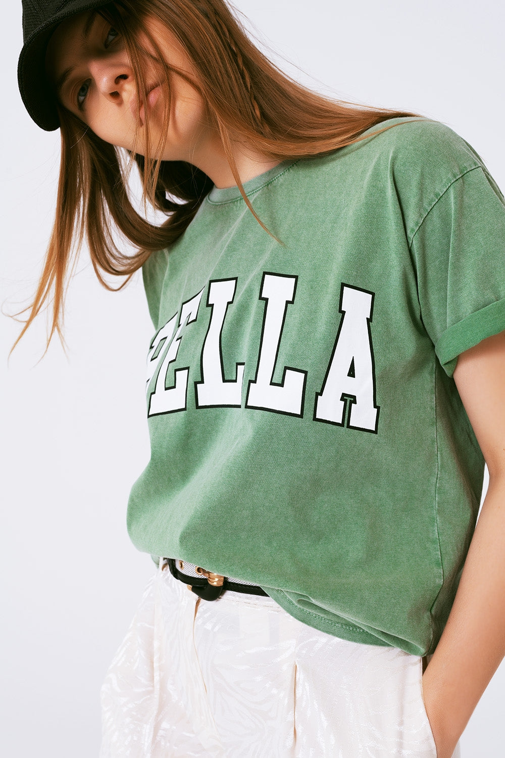T-Shirt with Bella Text in green