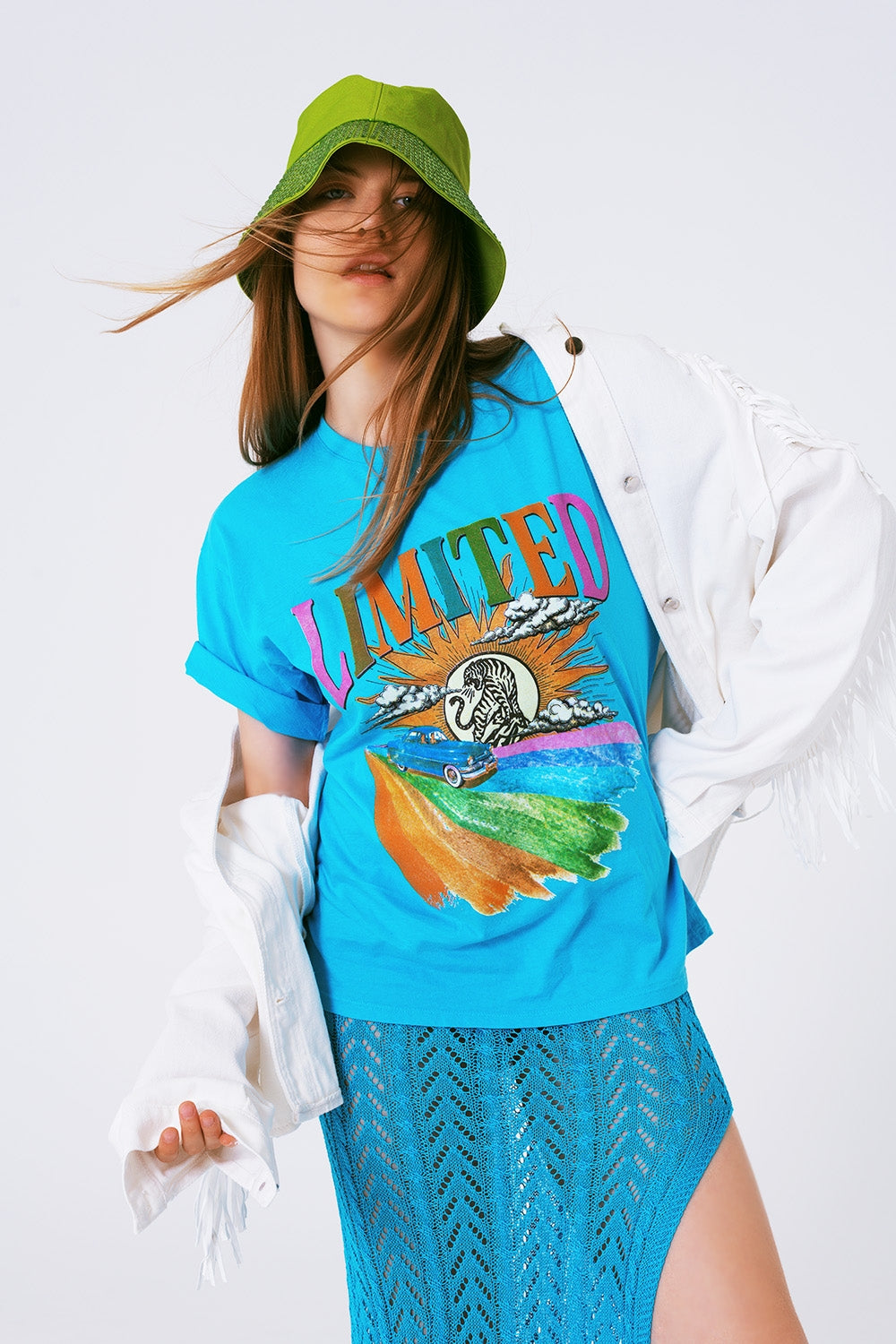 T-shirt with limited graphic print in blue | Just Cool Beans — tops