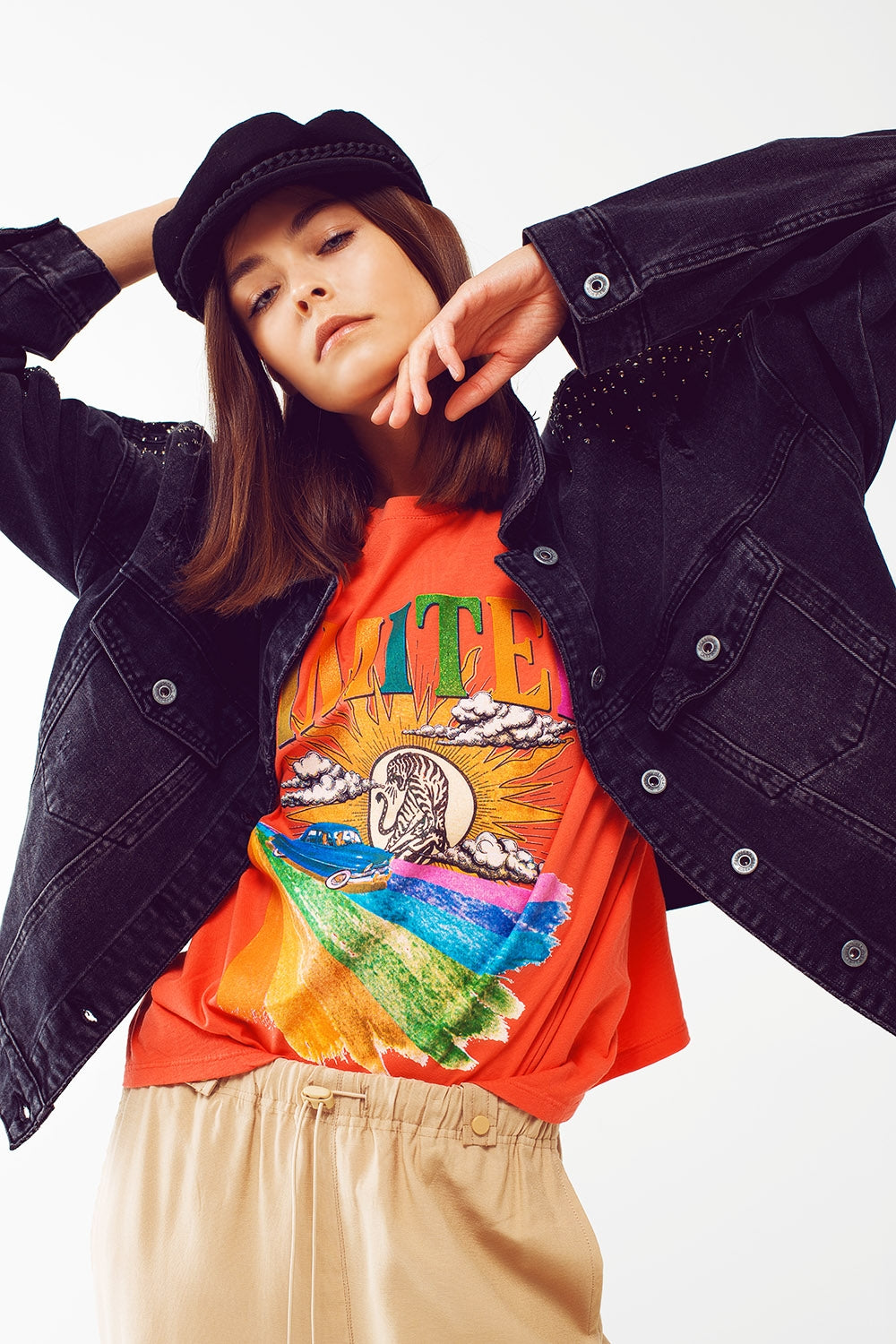 T-shirt with limited graphic print in orange | Just Cool Beans — tops