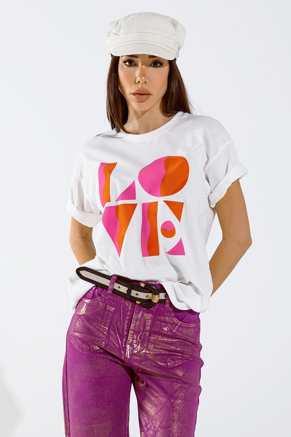 T-shirt with love art deco digital print in white | Just Cool Beans — tops
