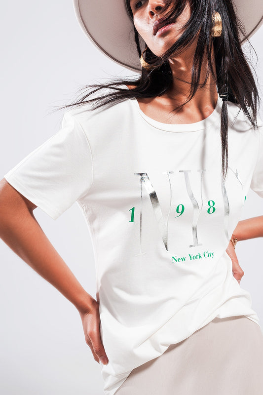 T shirt with new york city slogan in white | Just Cool Beans — tops