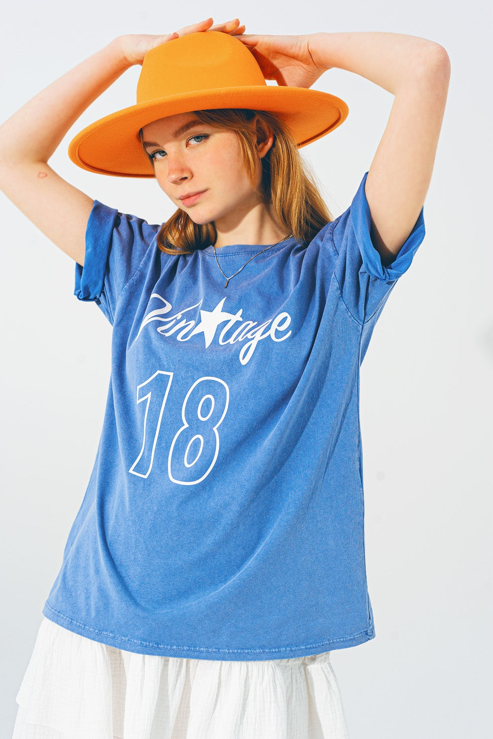 T-shirt with vintage 18 text in blue | Just Cool Beans — tops