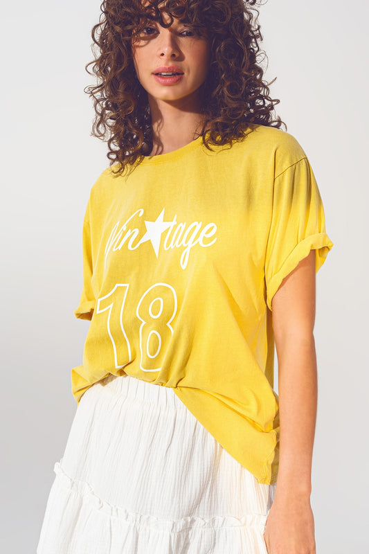 T-shirt with vintage 18 text in yellow | Just Cool Beans — tops