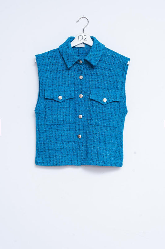 Tailored suit waistcoat in blue boucle | Just Cool Beans — coats and jackets | jackets