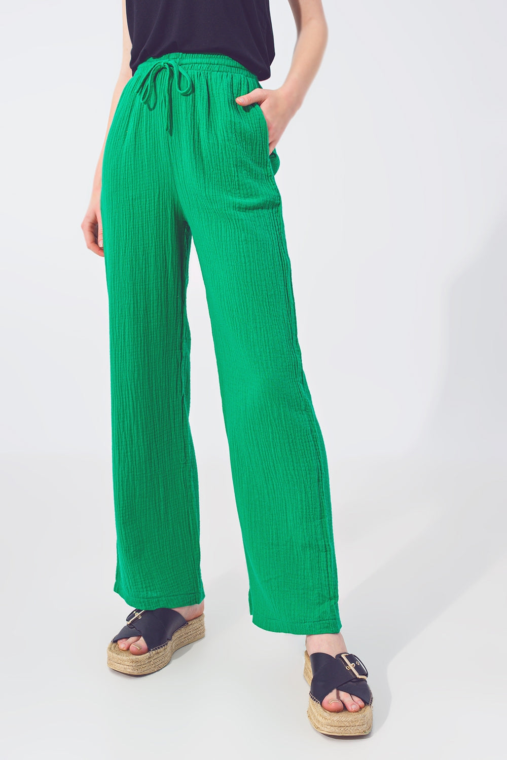 Textured loose fit pants in green | Just Cool Beans — pants | bottoms