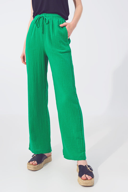 Textured loose fit pants in green | Just Cool Beans — pants | bottoms